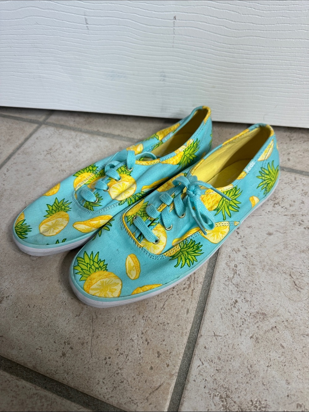 Keds Turquoise Canvas Sneakers with Yellow Pineapple Print